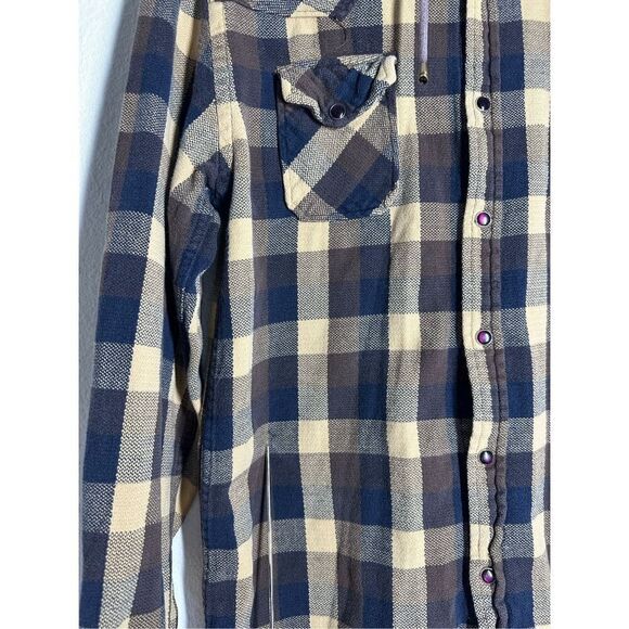 Samurai Surfer Men’s Hooded Embroidered Flannel Shirt Plaid Size M - Picture 2 of 13